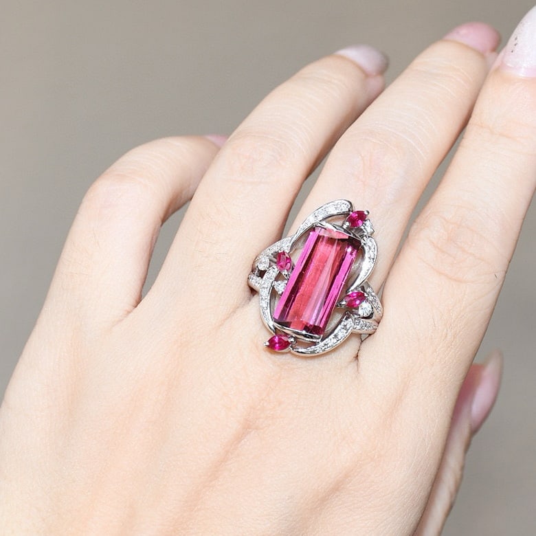 14k Gold 9.14 Ctw Natural Tourmaline & Ruby Ring - 7