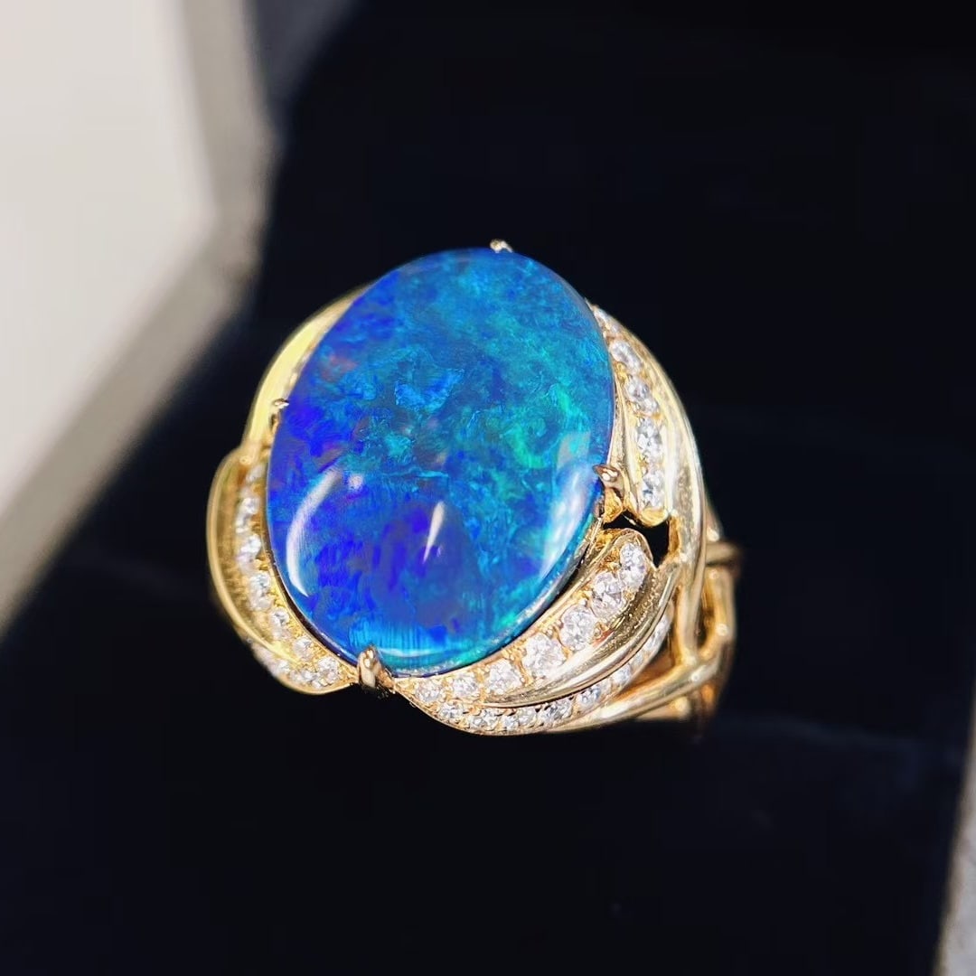14k Gold 7.25 Ctw Natural Opal & Diamond Ring - 3