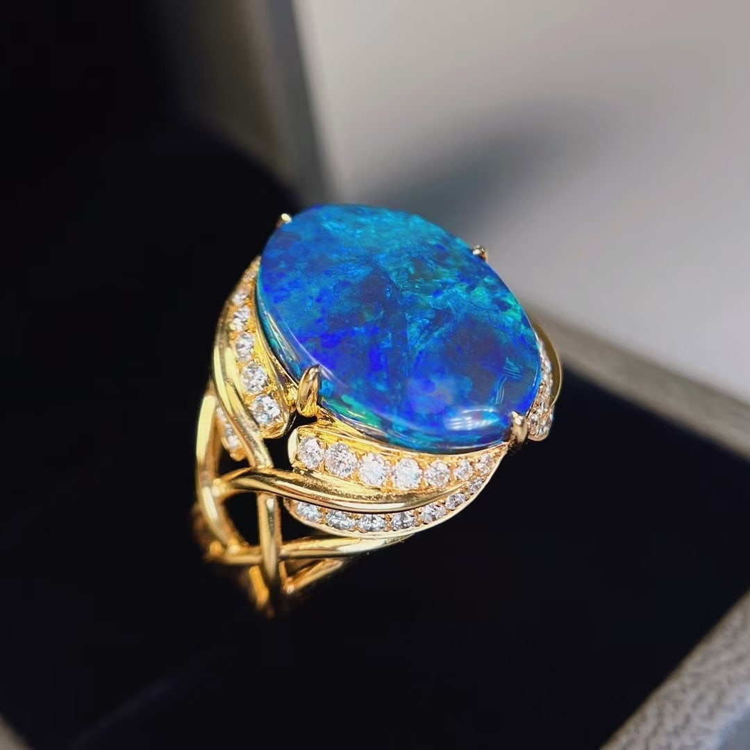 14k Gold 7.25 Ctw Natural Opal & Diamond Ring - 4