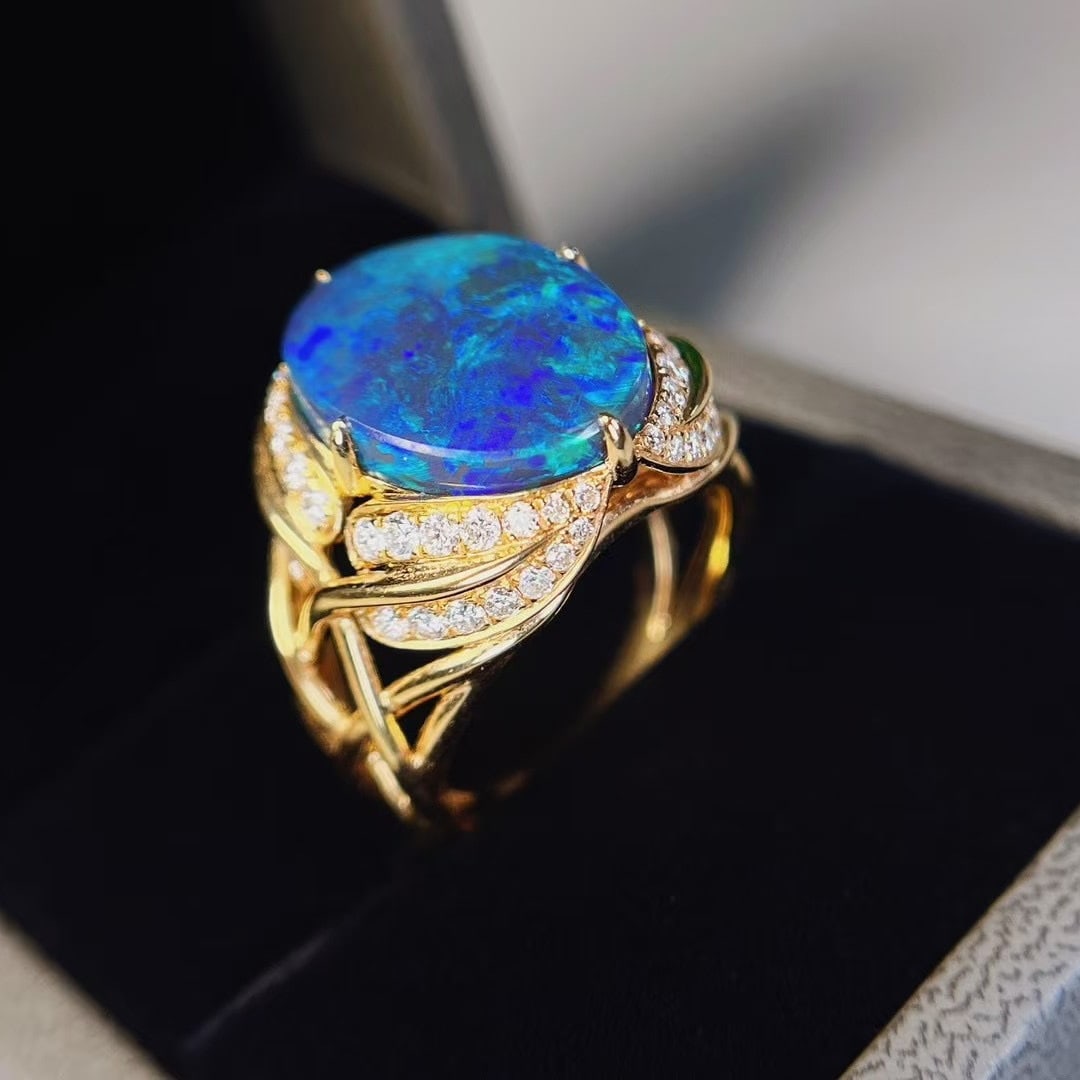 14k Gold 7.25 Ctw Natural Opal & Diamond Ring - 6