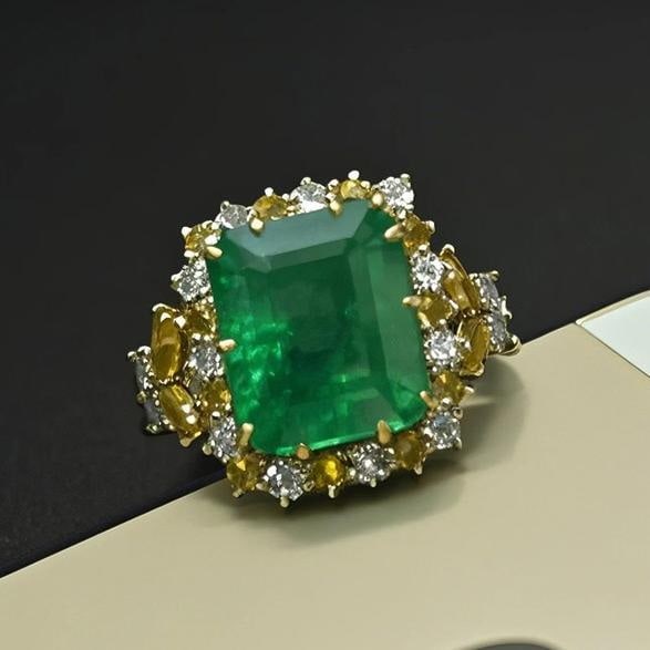 14k Gold 7.64 Ctw Natural Emerald & Diamond Ring - 3