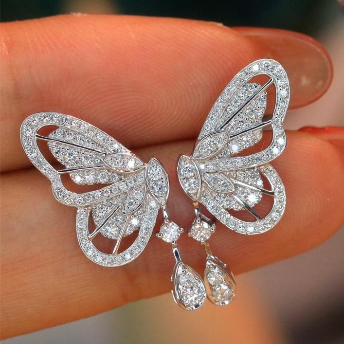 14k Gold 0.56 Ct Natural H Diamond & Butterfly Earrings: Ref:231043031 // gold content:14k gold // main gemstone:diamond // shape:round // carat weight:0. 56ct // clarity grade:vs-si // color:h // treatment:natural // cut grade:g // Condition: New Low