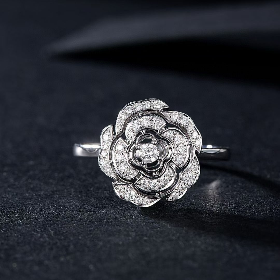 14k Gold 0.25 Ctw Natural H Diamond & Flowers Ring - 2