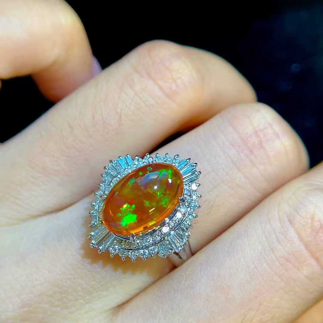 14k Gold 3.96 Ctw Natural Opal & Diamond Ring - 3