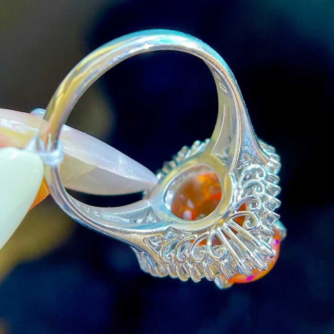 14k Gold 3.96 Ctw Natural Opal & Diamond Ring - 4
