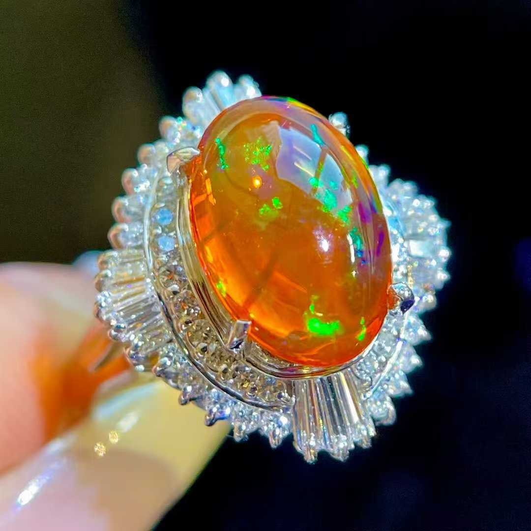 14k Gold 3.96 Ctw Natural Opal & Diamond Ring - 5