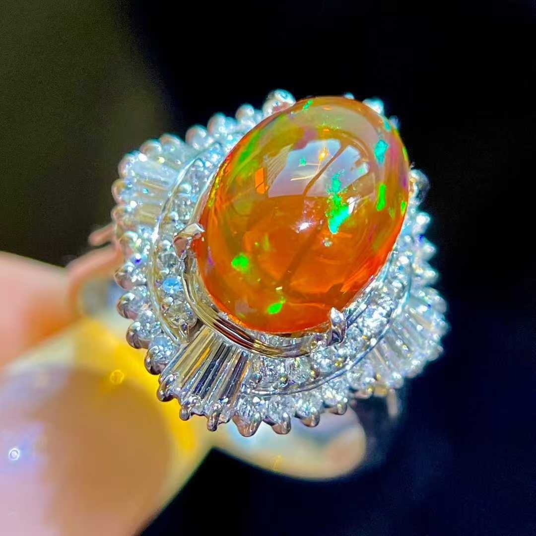 14k Gold 3.96 Ctw Natural Opal & Diamond Ring - 6