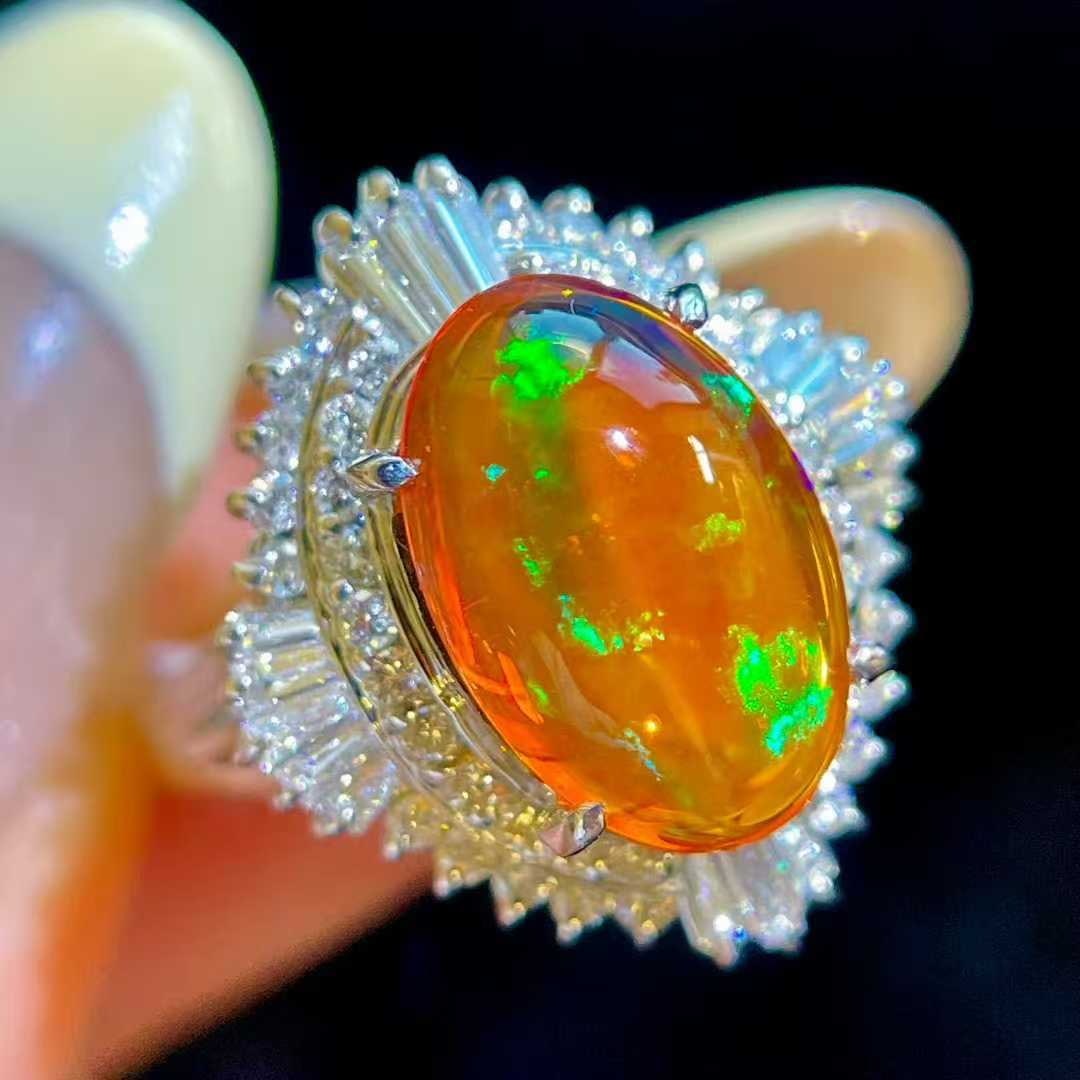 14k Gold 3.96 Ctw Natural Opal & Diamond Ring - 8