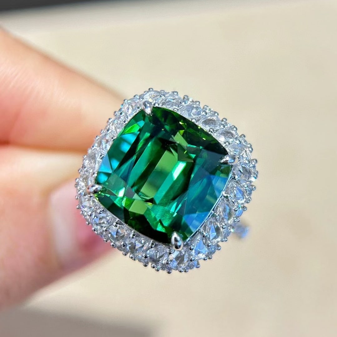14k Gold 14.24 Ctw Natural Tourmaline & Diamond Ring - 2