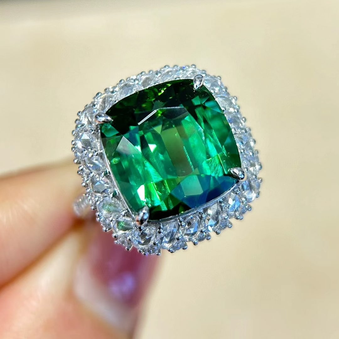 14k Gold 14.24 Ctw Natural Tourmaline & Diamond Ring - 4