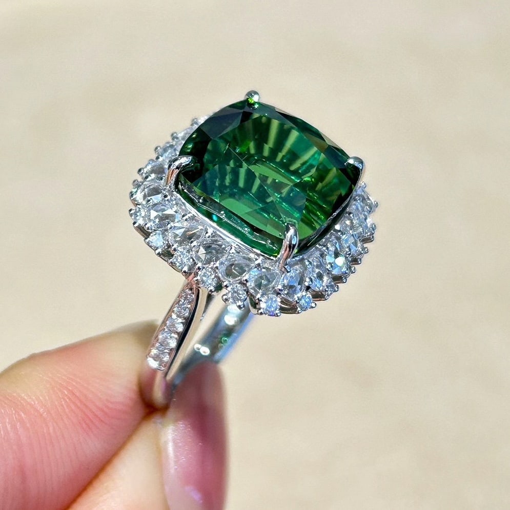 14k Gold 14.24 Ctw Natural Tourmaline & Diamond Ring - 6