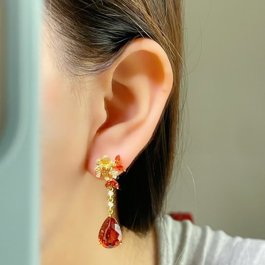 14k Gold 13.9 Ct Natural Spessartine & Diamond Earrings - 8
