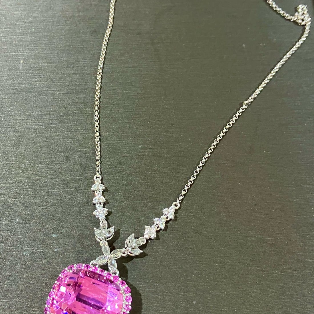 14k Gold 34.84 Ctw Natural Kunzite & Sapphire Necklace - 2