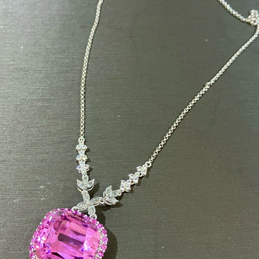 14k Gold 34.84 Ctw Natural Kunzite & Sapphire Necklace - 3