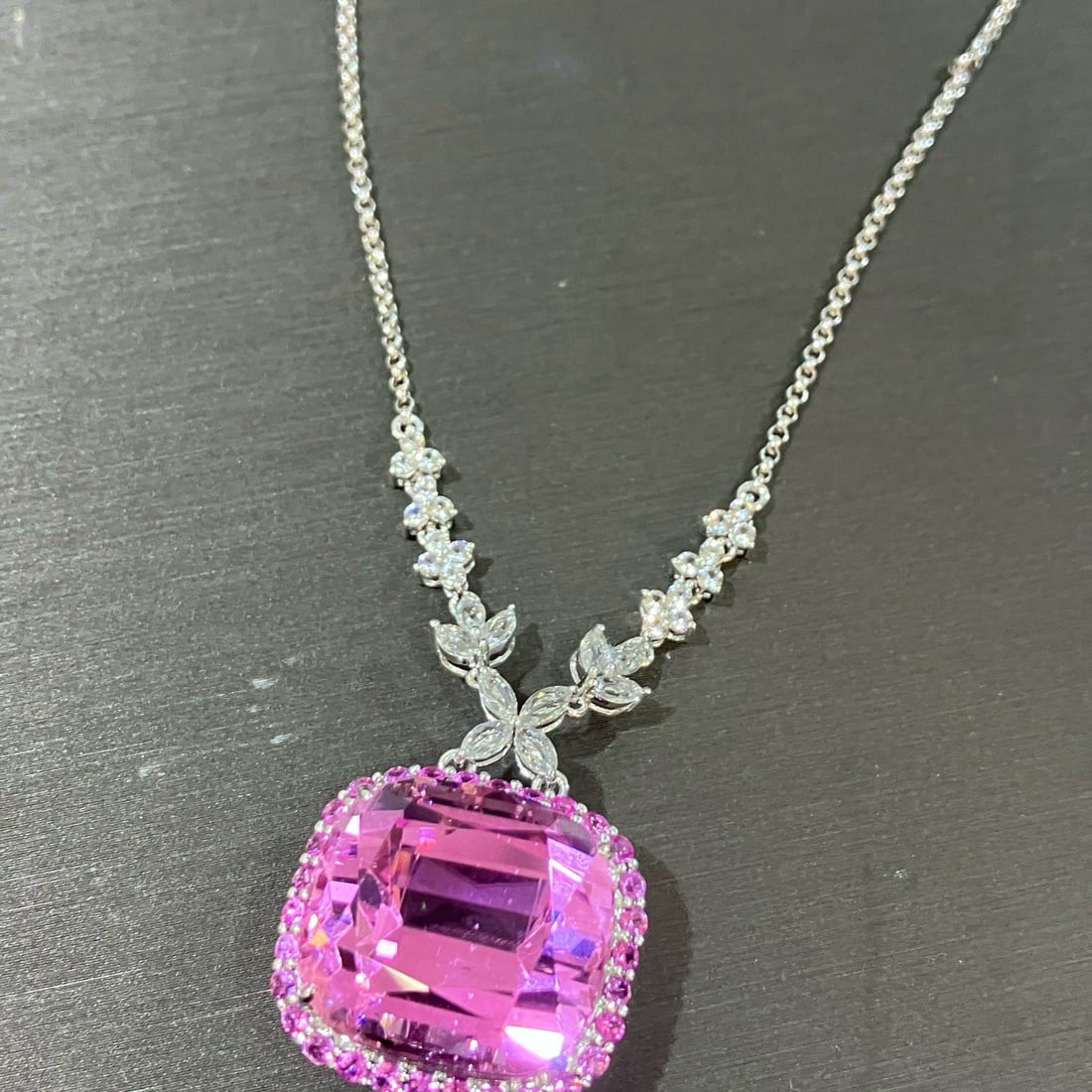 14k Gold 34.84 Ctw Natural Kunzite & Sapphire Necklace - 4