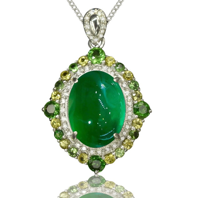 14k Gold 4.37 Ctw Vivid Green Natural Emerald & Diamond Pendant( Without Chain ) - 2