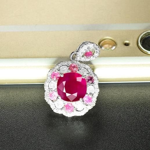 14k Gold 1.96 Ctw Natural Ruby & Diamond Pendant( Without Chain ) - 5
