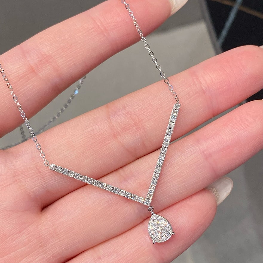 14k Gold 0.65 Ct Natural H Diamond Necklace - 2