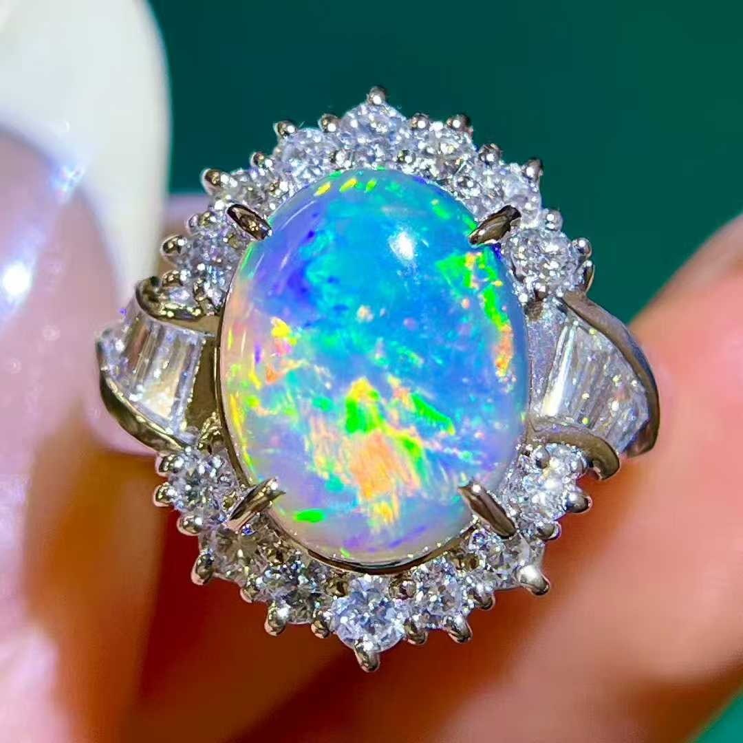 14k Gold 3.40 Ctw Natural Opal & Diamond Ring - 2