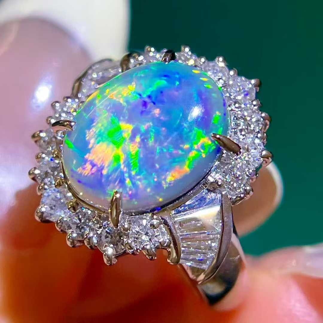 14k Gold 3.40 Ctw Natural Opal & Diamond Ring - 3
