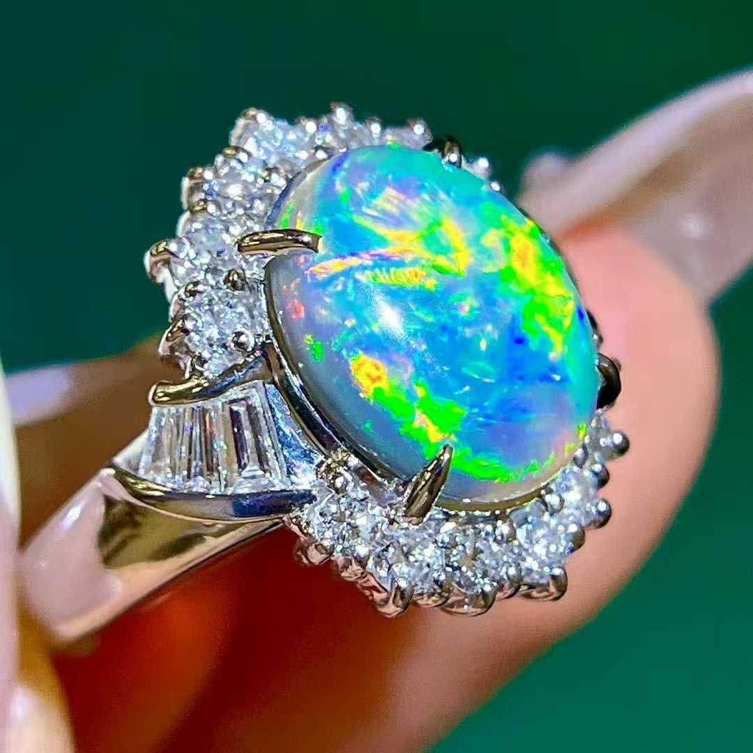 14k Gold 3.40 Ctw Natural Opal & Diamond Ring - 5