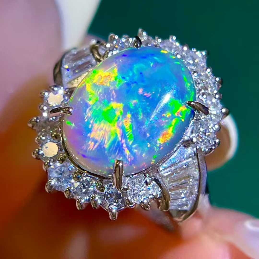 14k Gold 3.40 Ctw Natural Opal & Diamond Ring - 6