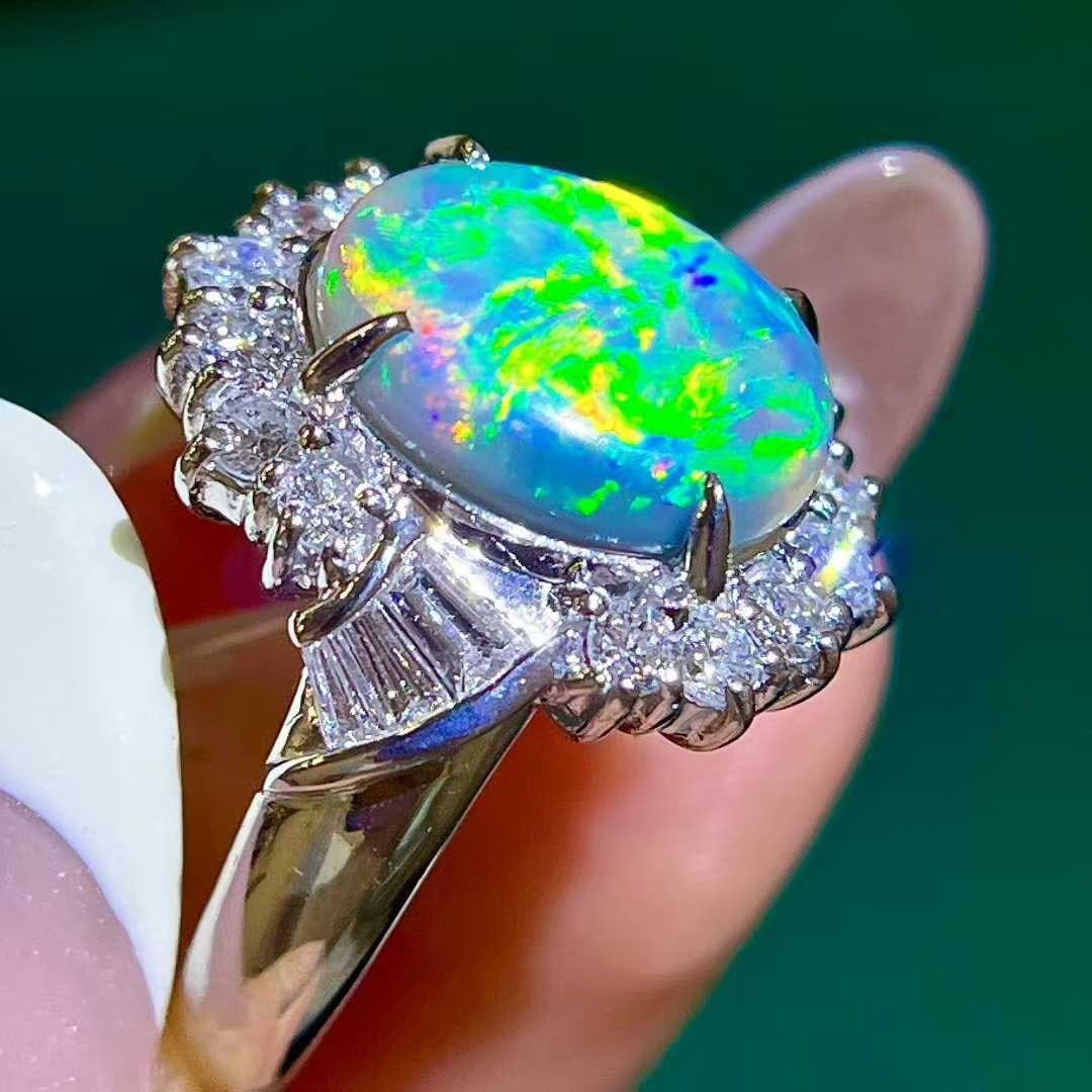 14k Gold 3.40 Ctw Natural Opal & Diamond Ring - 7
