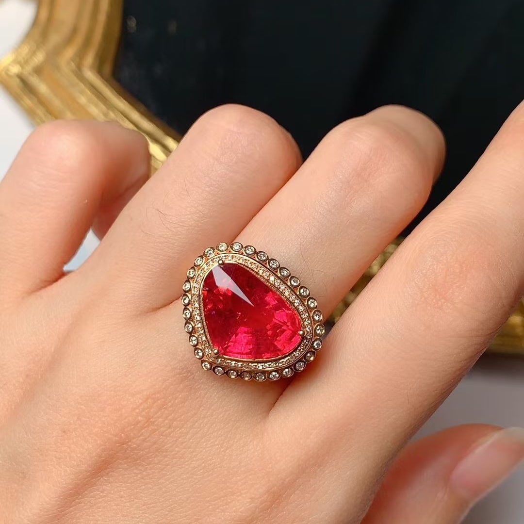 14k Gold 6.39 Ct Natural Tourmaline & Diamond Ring - 2