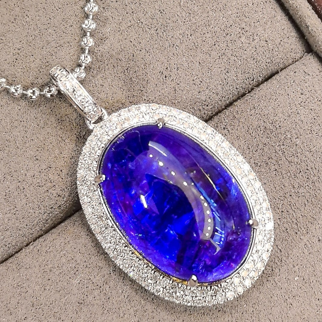 14k Gold 19.15 Ctw Natural Tanzanite & Diamond Pendant( Without Chain ) - 3