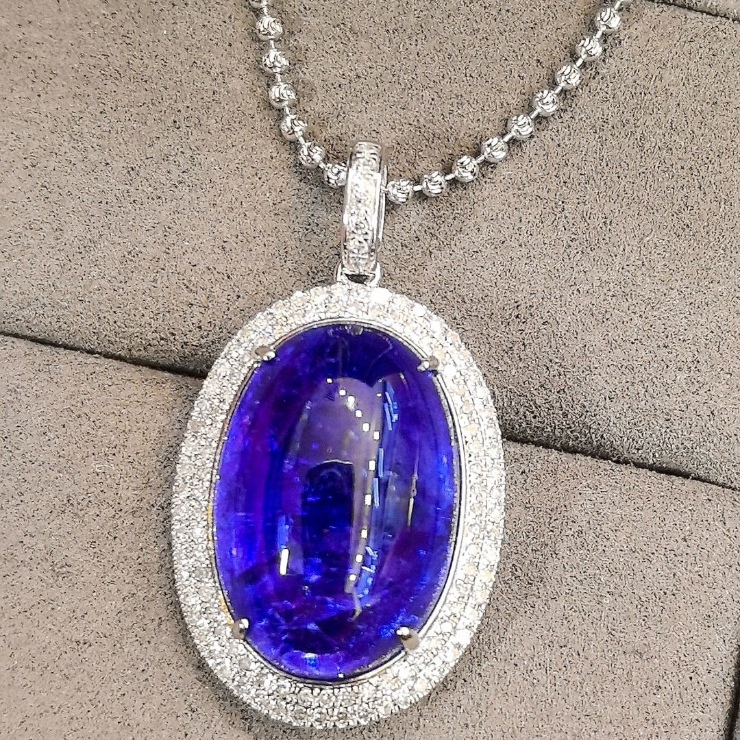14k Gold 19.15 Ctw Natural Tanzanite & Diamond Pendant( Without Chain ) - 5