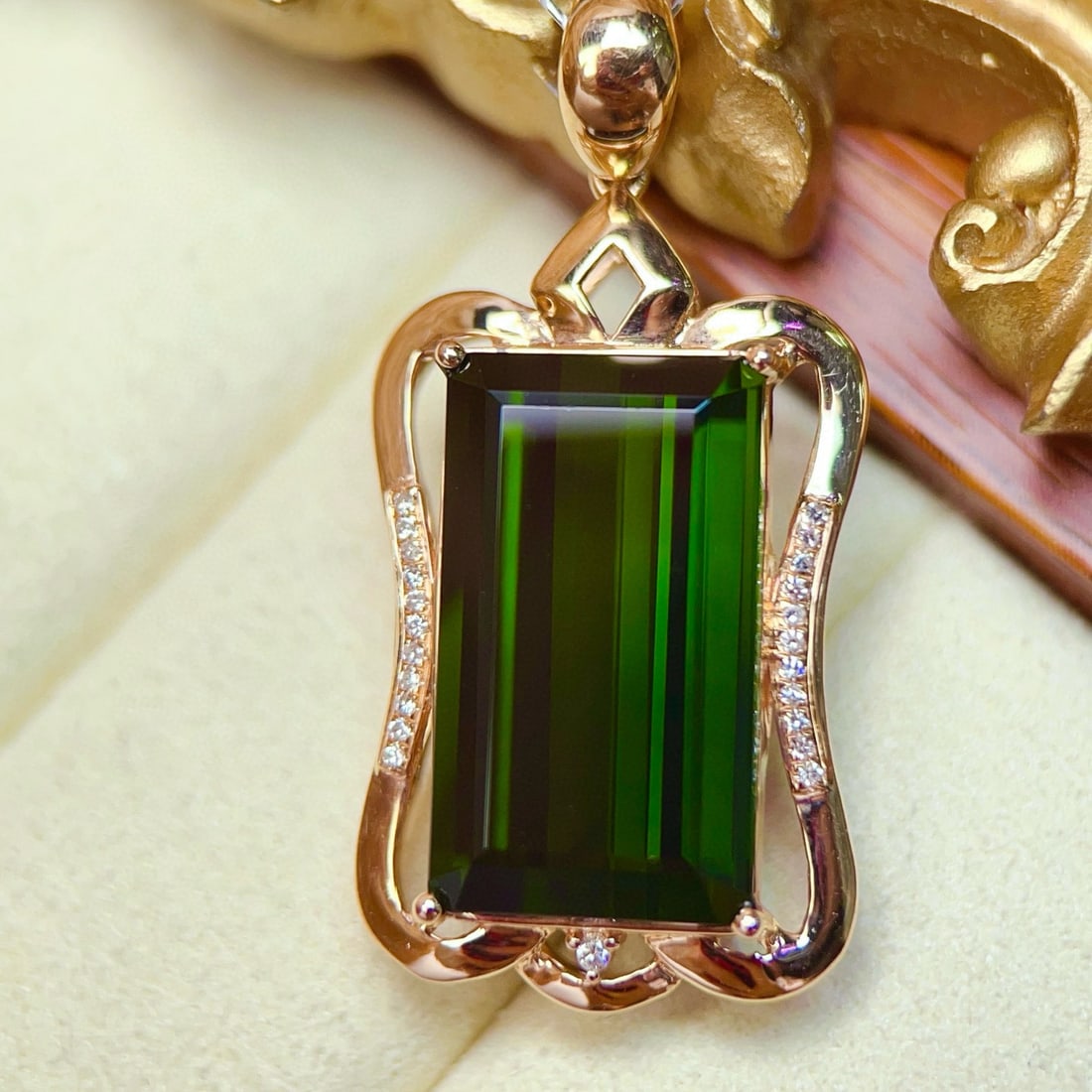 14k Gold 16.57 Ctw Natural Tourmaline & Diamond Pendant( Without Chain ) - 2