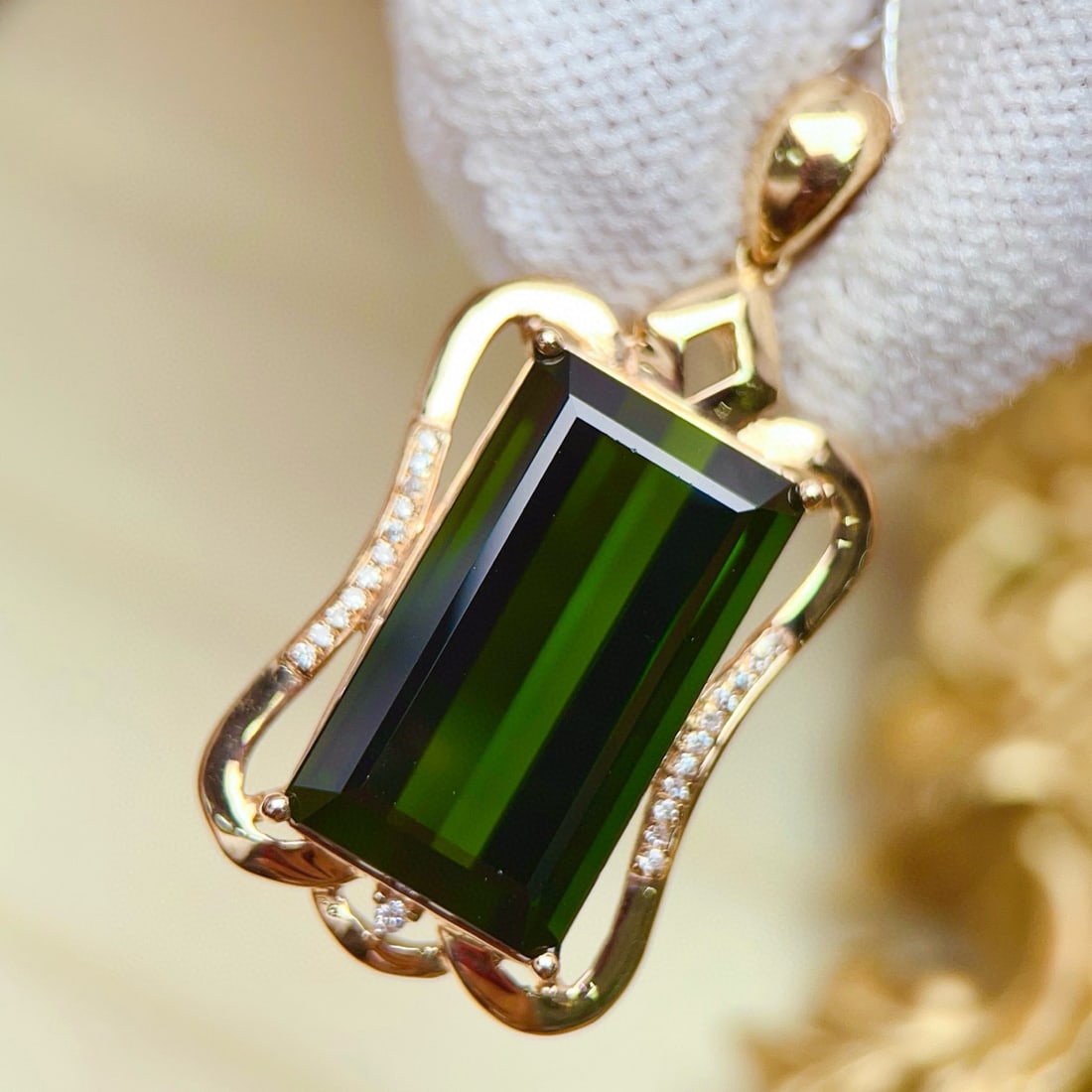 14k Gold 16.57 Ctw Natural Tourmaline & Diamond Pendant( Without Chain ) - 3
