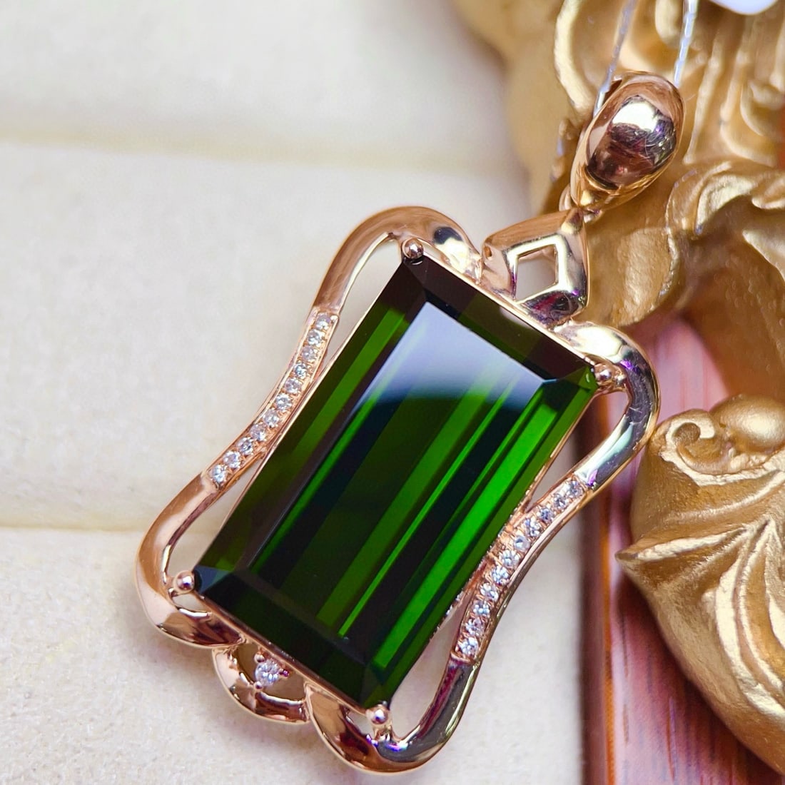 14k Gold 16.57 Ctw Natural Tourmaline & Diamond Pendant( Without Chain ) - 4