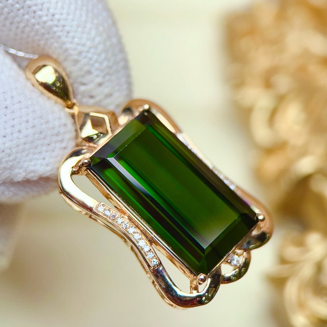 14k Gold 16.57 Ctw Natural Tourmaline & Diamond Pendant( Without Chain ) - 5