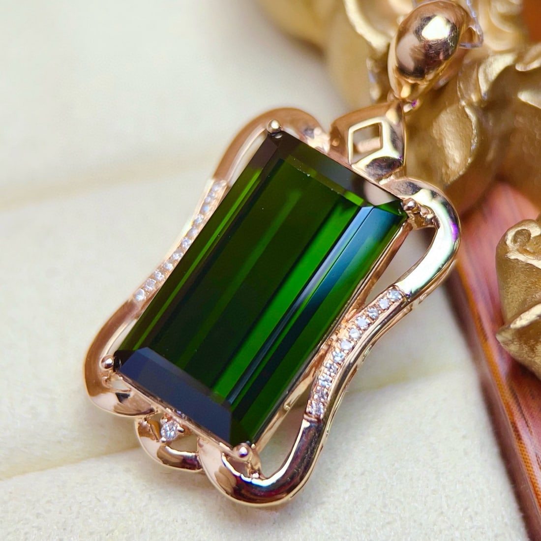 14k Gold 16.57 Ctw Natural Tourmaline & Diamond Pendant( Without Chain ) - 6