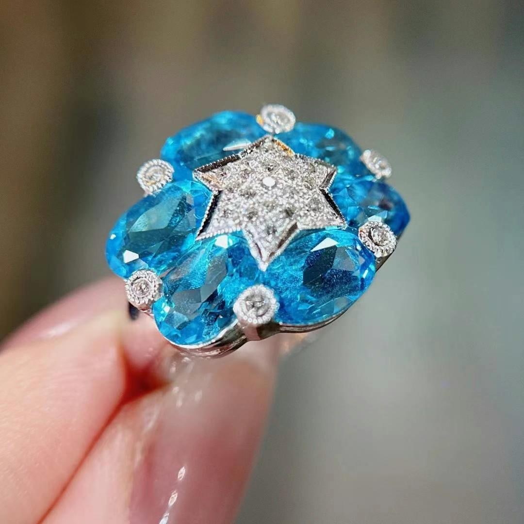 14k Gold 7.47 Ctw Natural Topaz & Diamond Ring - 2