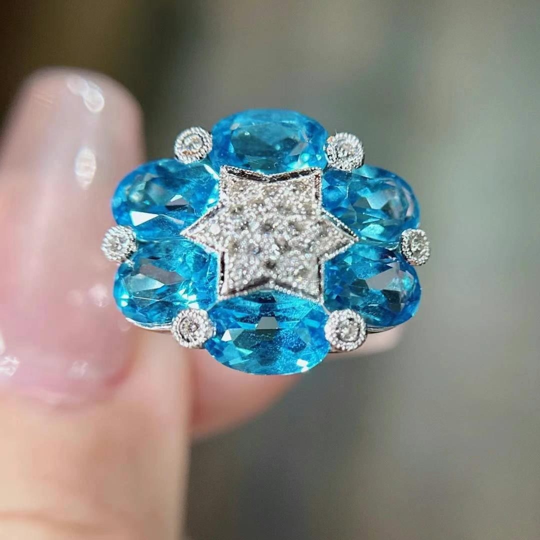 14k Gold 7.47 Ctw Natural Topaz & Diamond Ring - 3