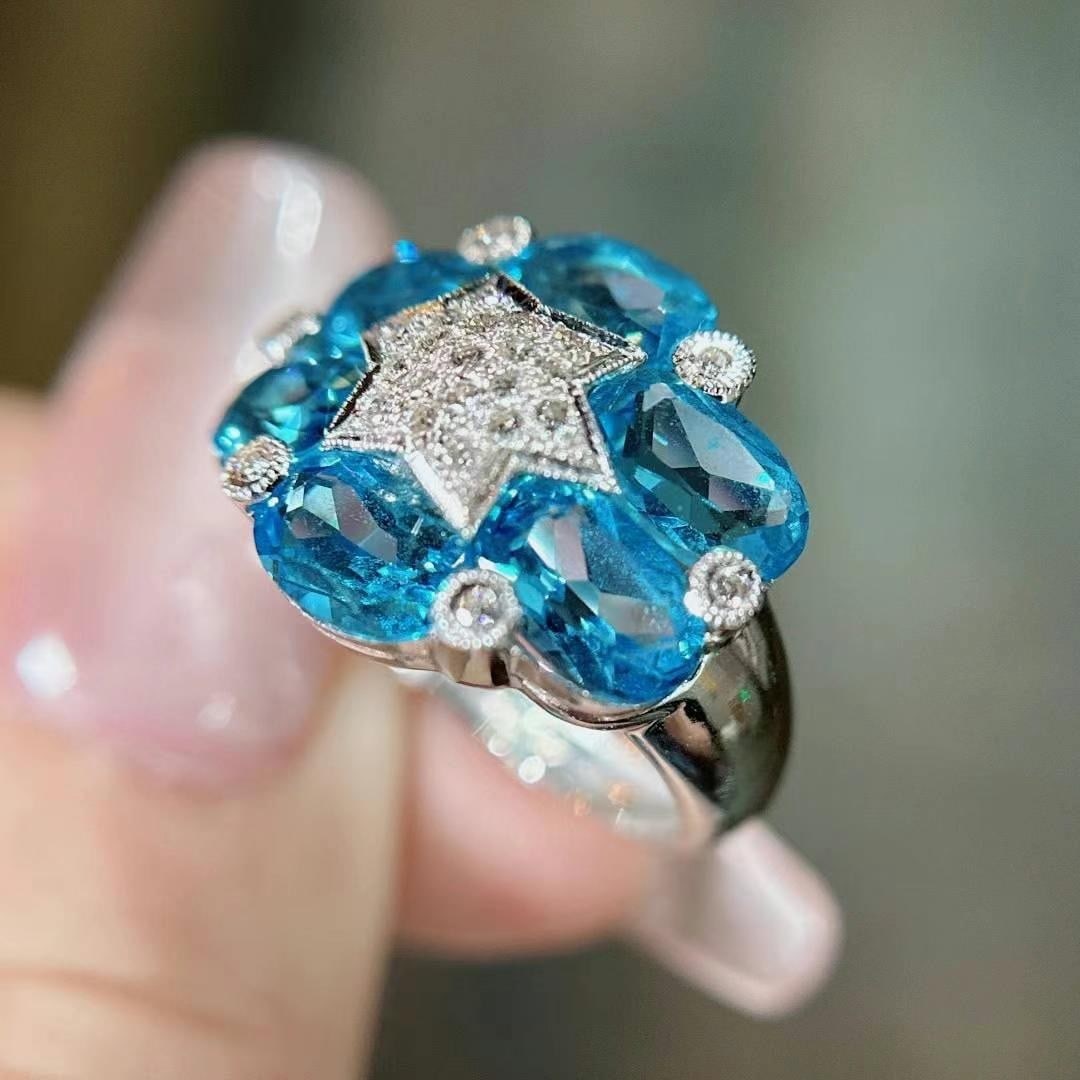 14k Gold 7.47 Ctw Natural Topaz & Diamond Ring - 4