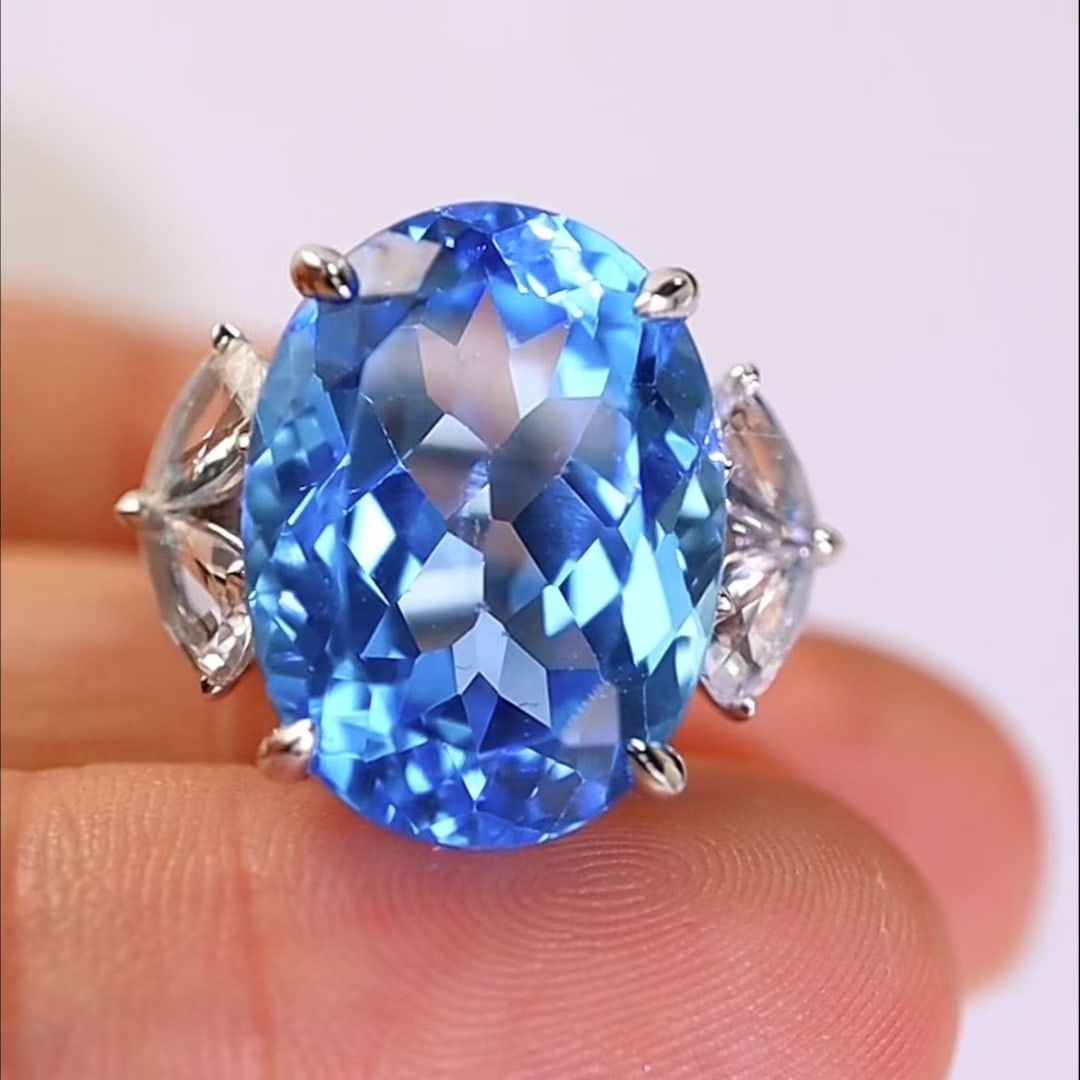 14k Gold 14.21 Ctw Natural Topaz & Sapphire Ring - 3