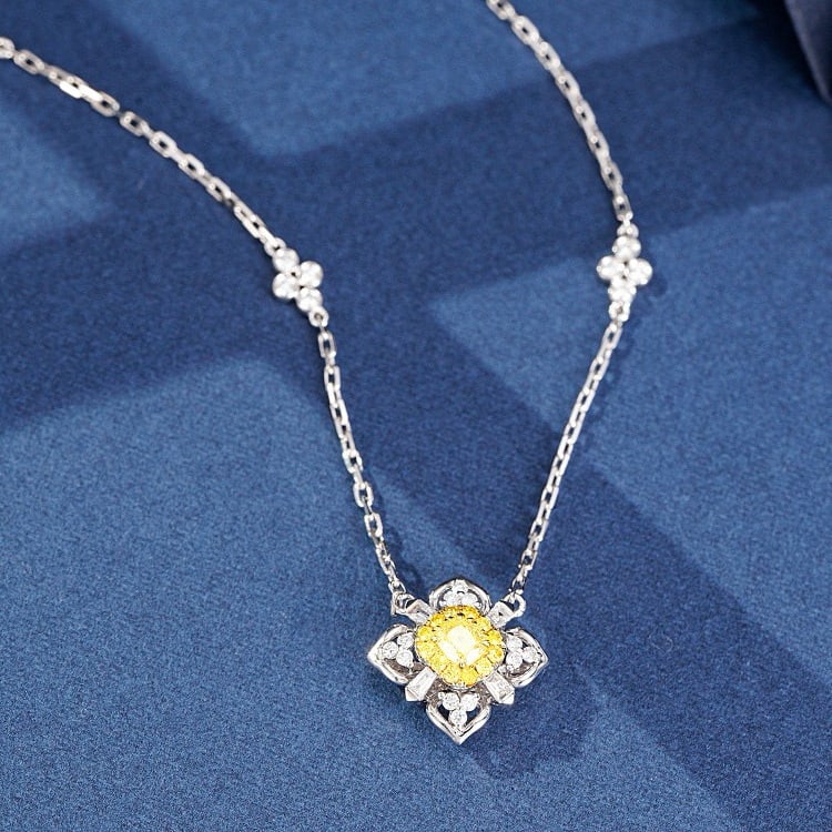 14k Gold 0.49 Ctw Natural Yellow Diamond & Diamond Necklace - 2