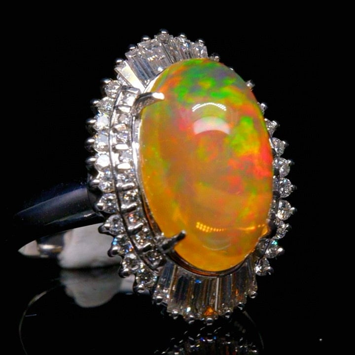 14k Gold 6.77 Ctw Natural Opal & Diamond Ring - 2