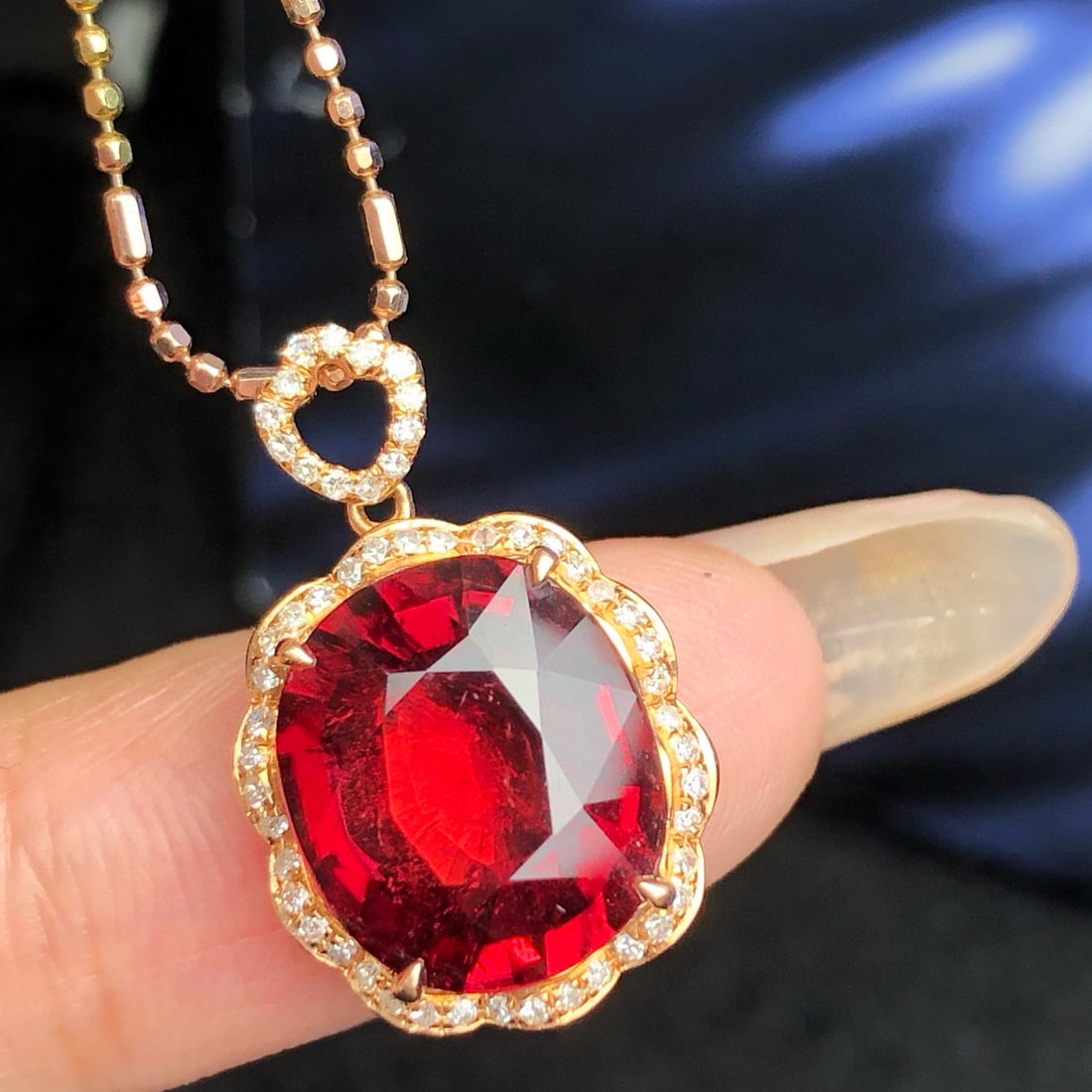 14k Gold 6.45 Ct Natural Tourmaline & Diamond Pendant( Without Chain ) - 2