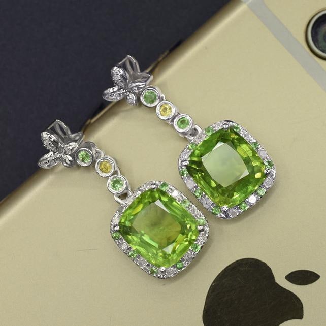 14k Gold 7.05 Ctw Natural Peridot & Diamond Earrings - 2