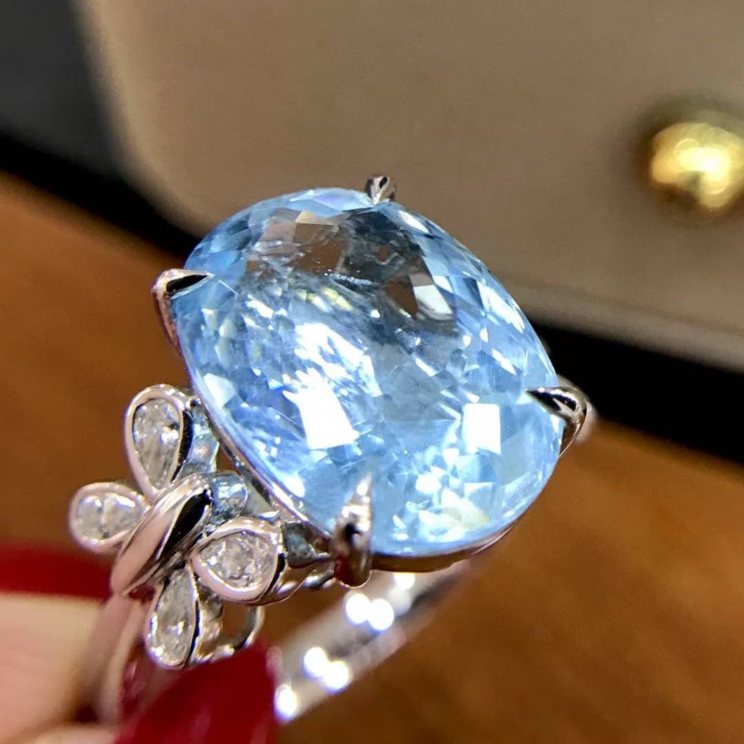 14k Gold 6.49 Ctw Natural Aquamarine & Diamond Ring - 3