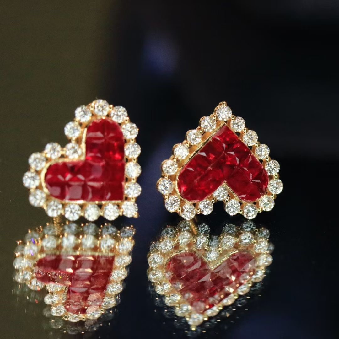 14k Gold 1.76 Ctw Natural Ruby & Diamond Earrings - 3