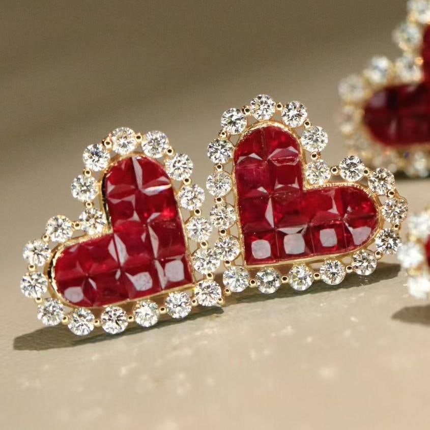14k Gold 1.76 Ctw Natural Ruby & Diamond Earrings - 4
