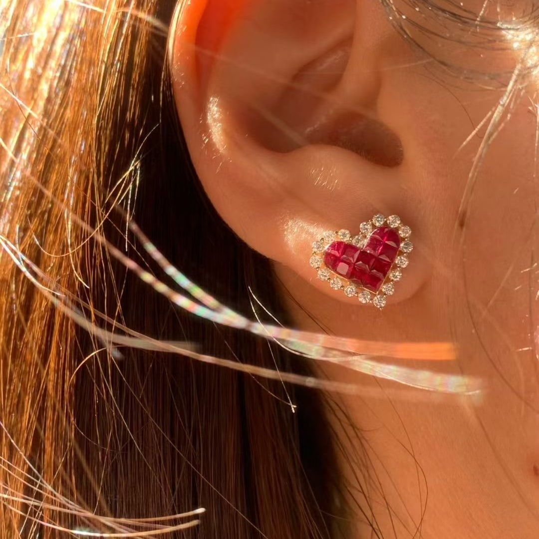 14k Gold 1.76 Ctw Natural Ruby & Diamond Earrings - 6