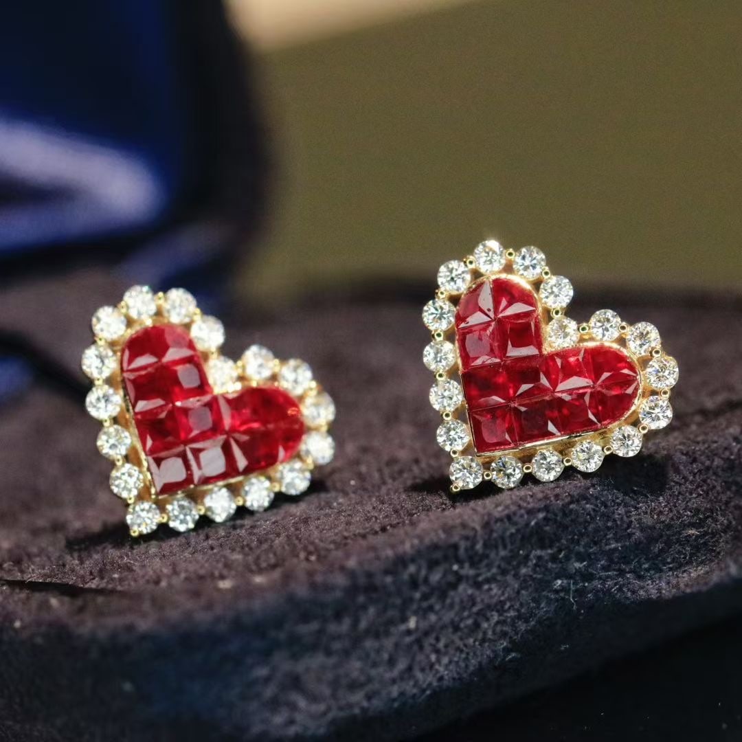 14k Gold 1.76 Ctw Natural Ruby & Diamond Earrings - 7