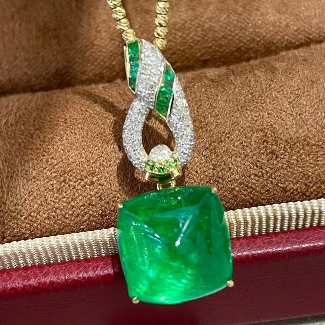 14k Gold 8.78 Ct Natural Emerald & Diamond Pendant( Without Chain ) - 4