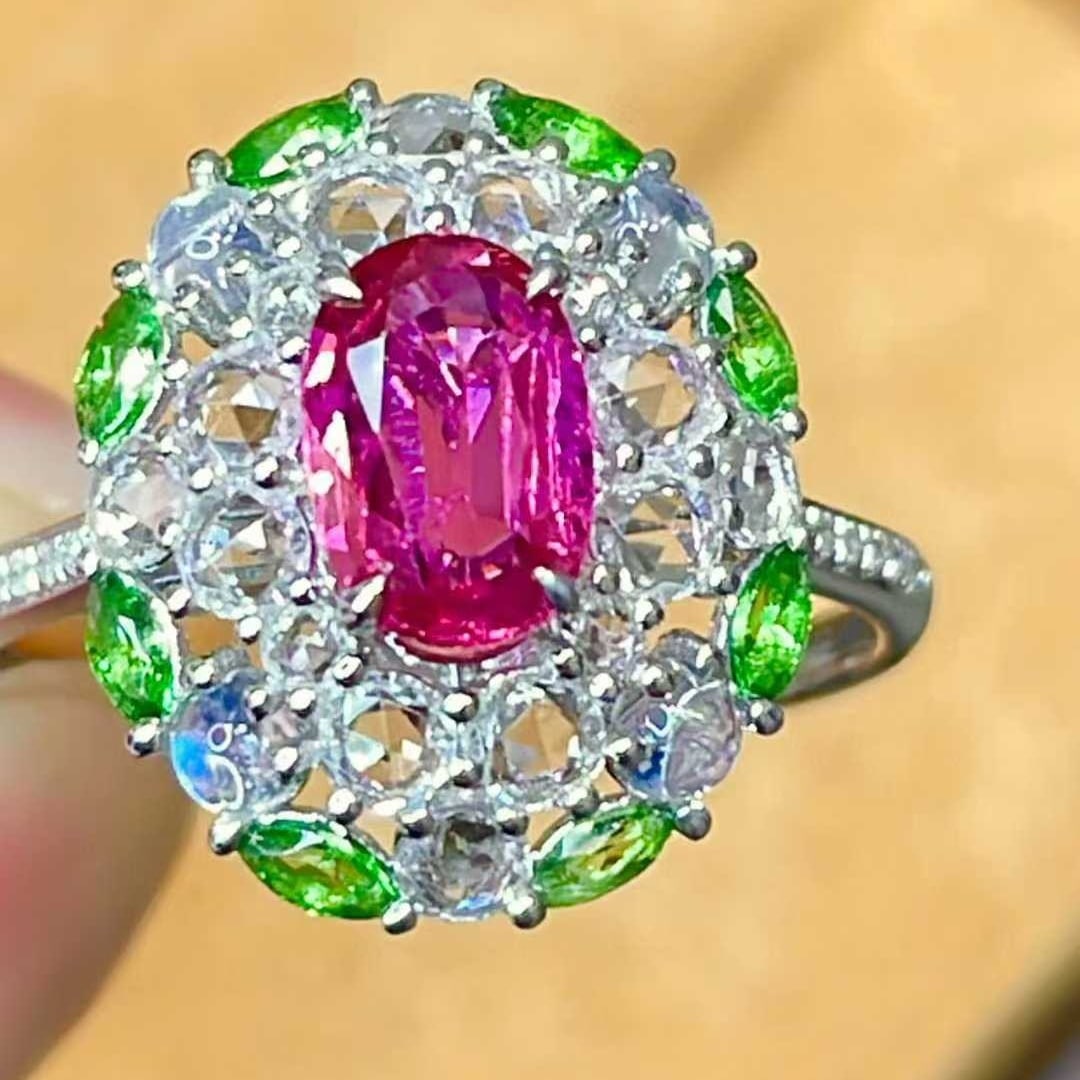 14k Gold 1 Ct Natural Ruby & Diamond & Sapphire & Tsavorite & Moonstone Ring - 5